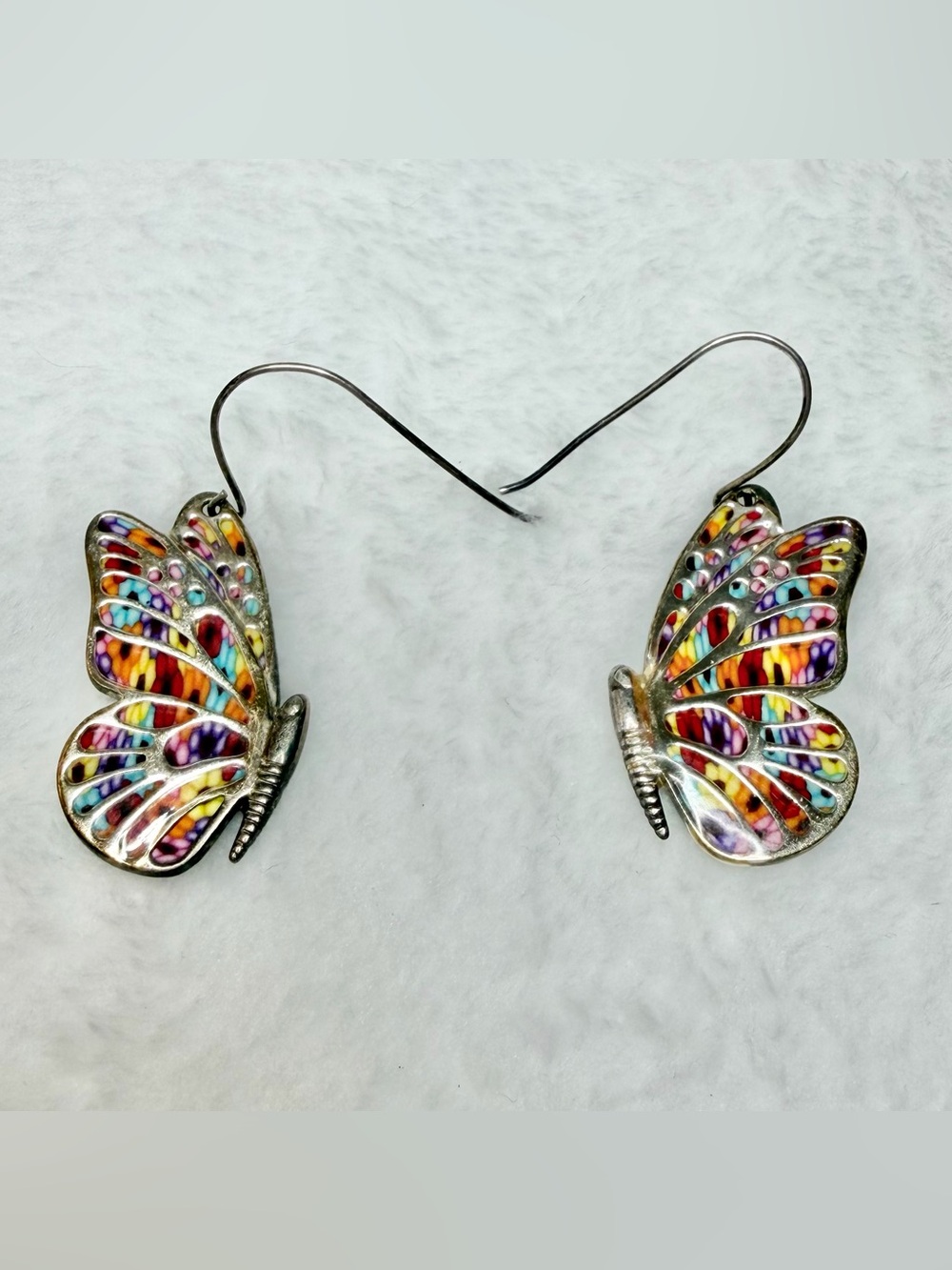 Adina Plastelina Sterling Silver and Polymer Butterfly Floral Earrings 925
